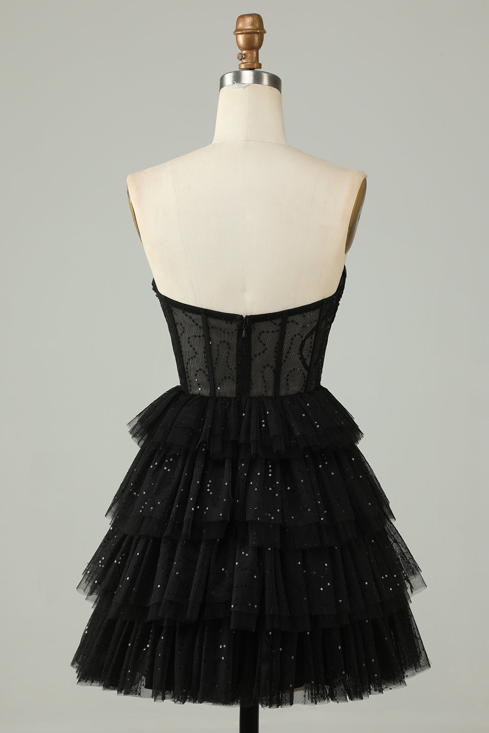 Black A Line Strapless Tiered Corset Homecoming Dress