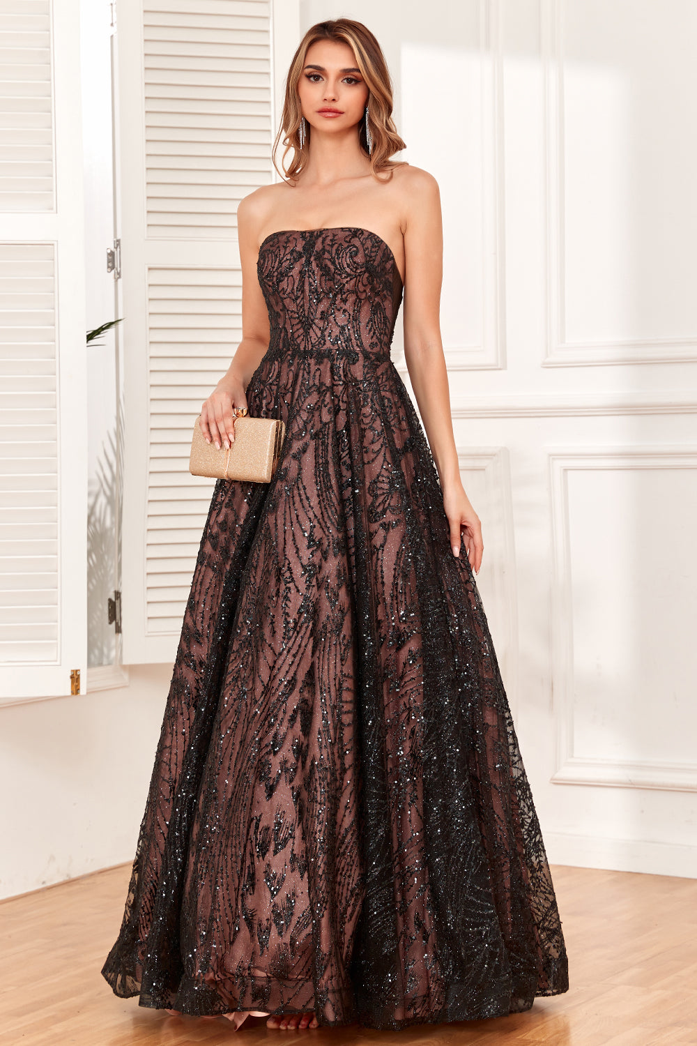 Black A Line Strapless Weddiong Party Dress with Beading