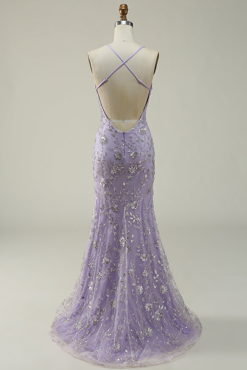 Purple Mermaid Spaghetti Straps Long Prom Dress with Beading