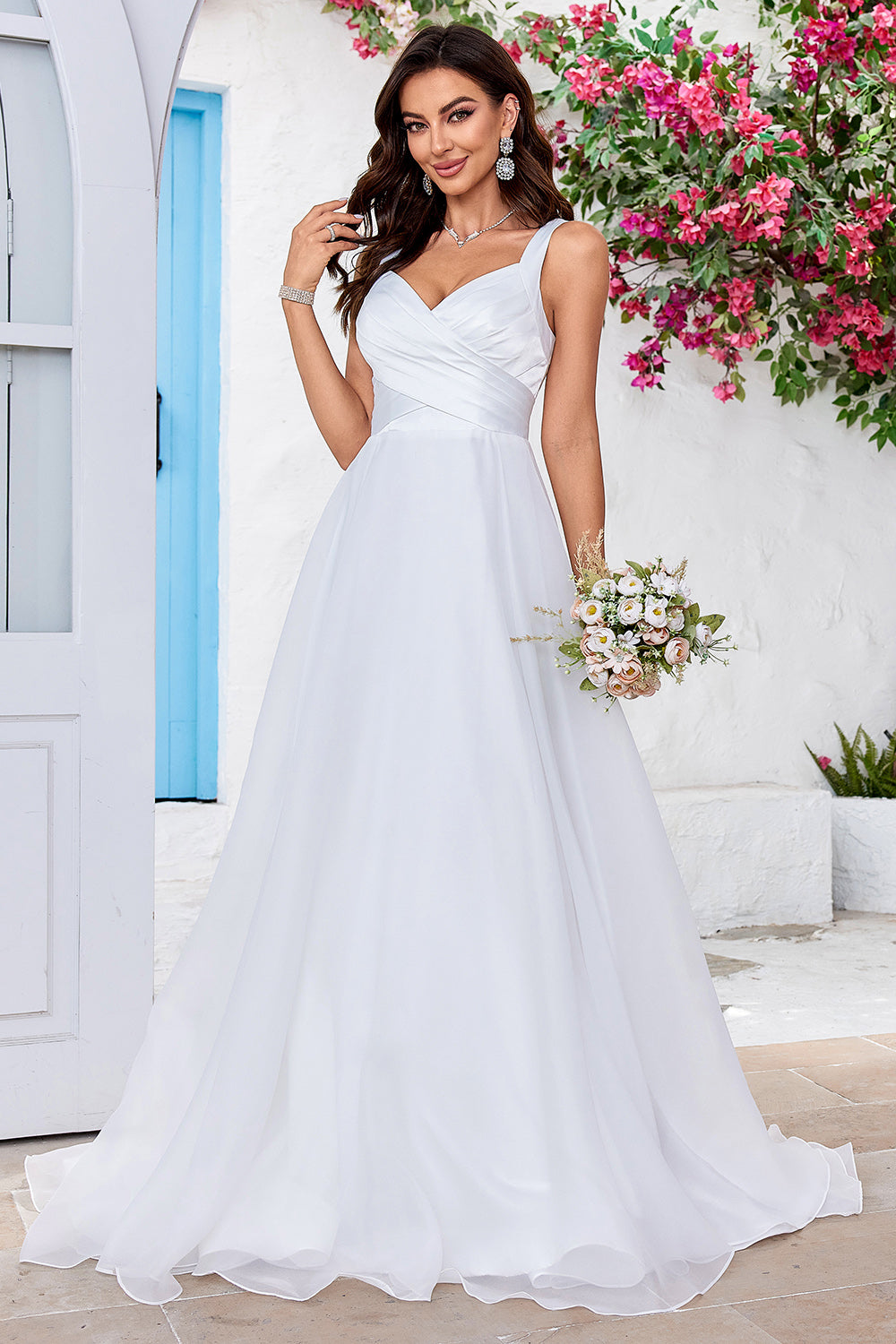 Ball-Gown/Princess Scoop Neck Simple Organza Long Wedding Dress