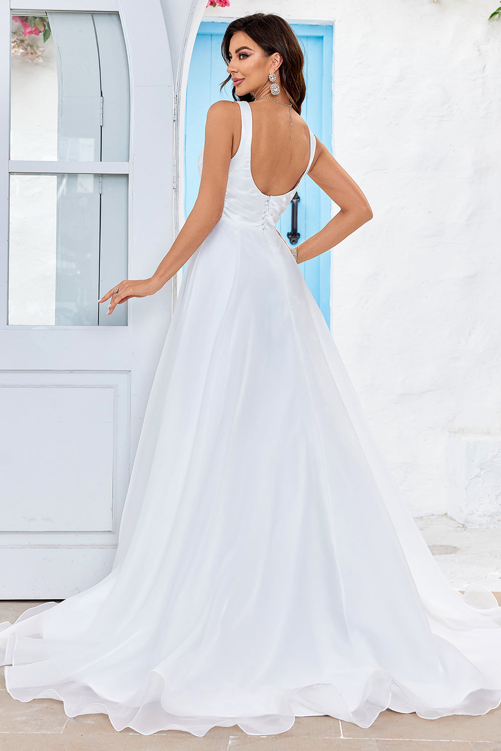 Ball-Gown/Princess Scoop Neck Simple Organza Long Wedding Dress